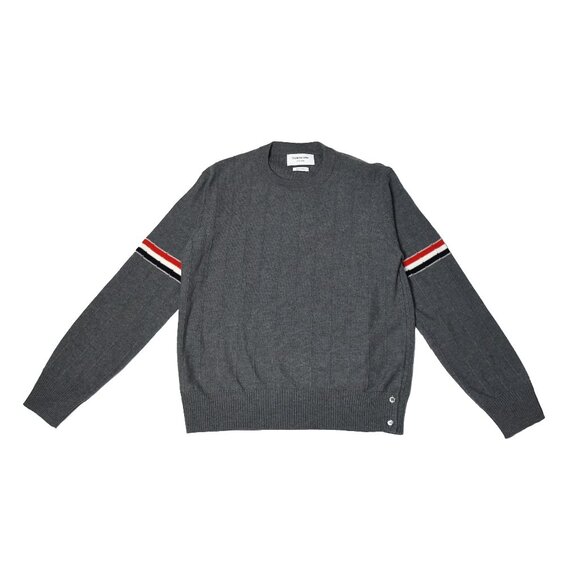 Thom Browne Merino Striped Crewneck Pullover Grey